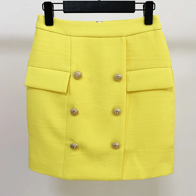 HIGH STREET New Fashion 2024 Designer Skirt Women's Lion Buttons Embellished Textured Matching Skirt