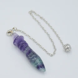 Natural Stone Fluorite Pendulum Chain Cone Pendant Indian Dowsing Hypnosis Amulet Healing Reiki Energy Jewelry for Women Men