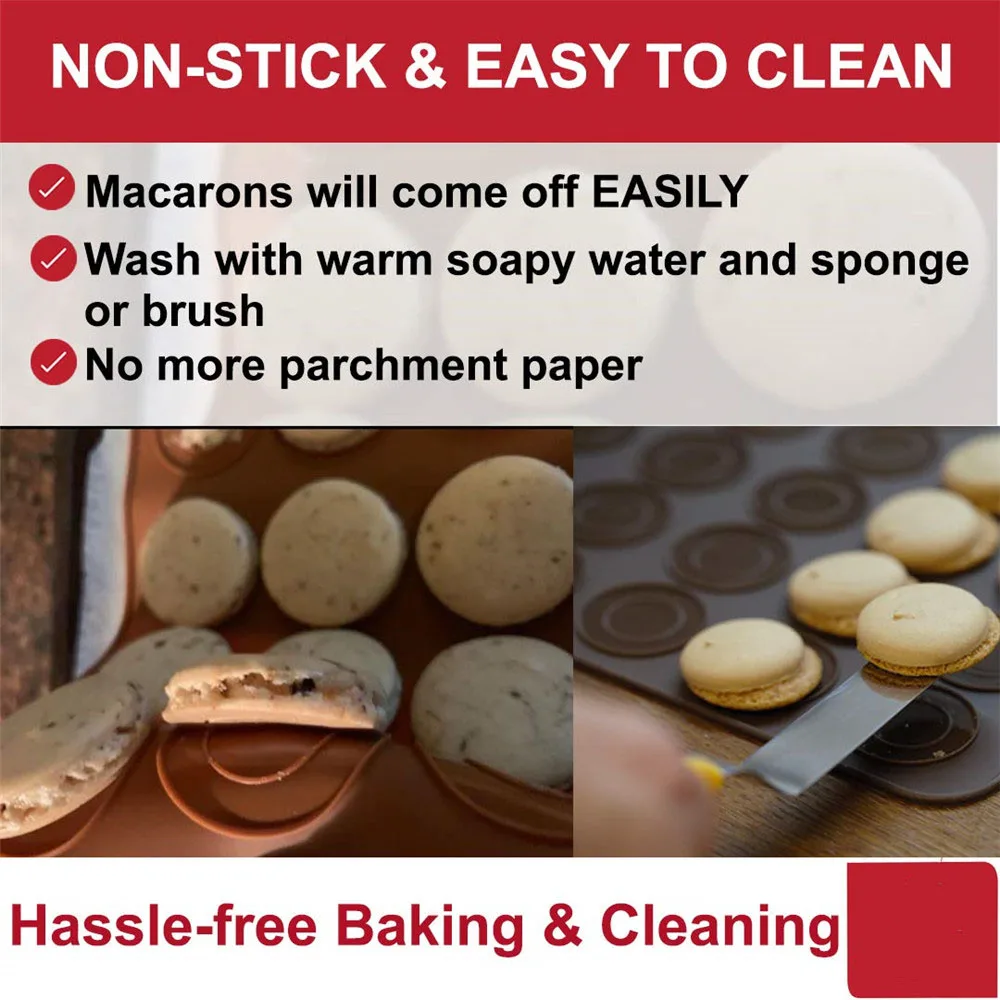 2pcs/pack Macaron Silicone Mat Pastry Fondant Oven Baking Sheet Pad Non-Stick Reusable Chocolate Cookie Liner Muffin Pan Tray