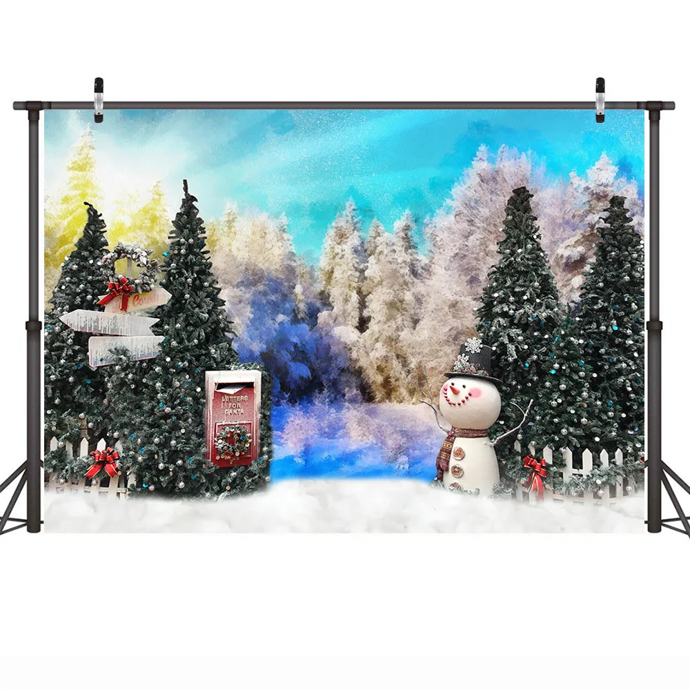 크리스마스 정글 소나무 숲 배경 사진, 겨울 눈, 신생아 생일 초상화 배경 스튜디오 눈사람 크리스마스