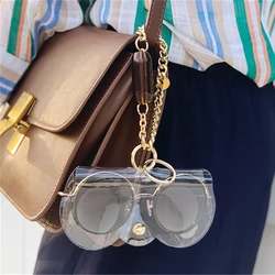 2025 PVC Laser Eyeglasses Case With Metal Chain Ins Popular Cute Transparent Women Sunglasses Protection Cover Sun Glasses Bags