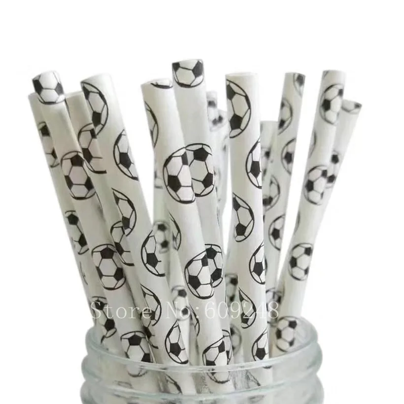 100 pcs Black and White Soccer Paper Straws,Football Birthday Party Restaurant Bar Cafe Night Club Biodegradable Drinking Straws