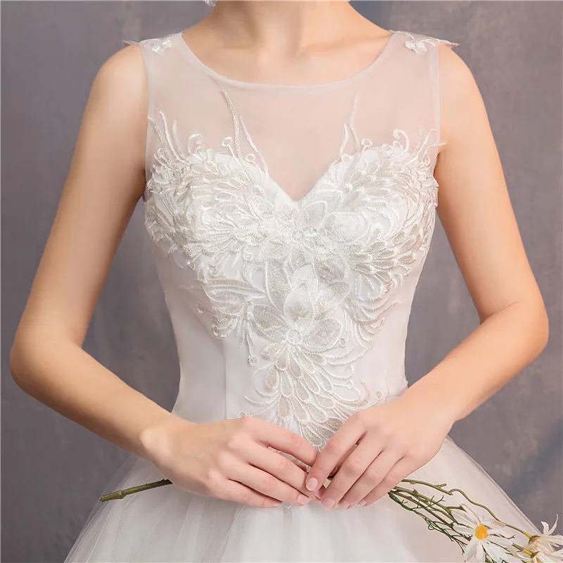 VLNUO NISA Embroidery Lace Wedding Dress Elegant O-Neck Sleeveless Lace Up Vestido De Noiva Cheap Custom Made Plus Size 30