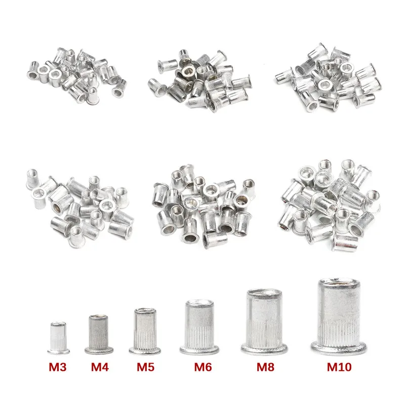 20Pcs M3 M4 M5 M6 M8 M10 Aluminum Alloy Rivet Nut Flat Head Threaded Rivet Insert Nut Insert Reveting Nut