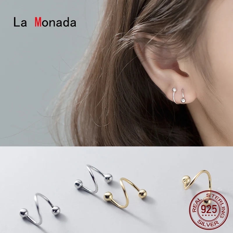 

Женские серьги-спиральный обруч La Monada из серебра 925 пробы с бусинами, ювелирные изделия из дизайнерские серьги-кольца серебра, 925 пробы