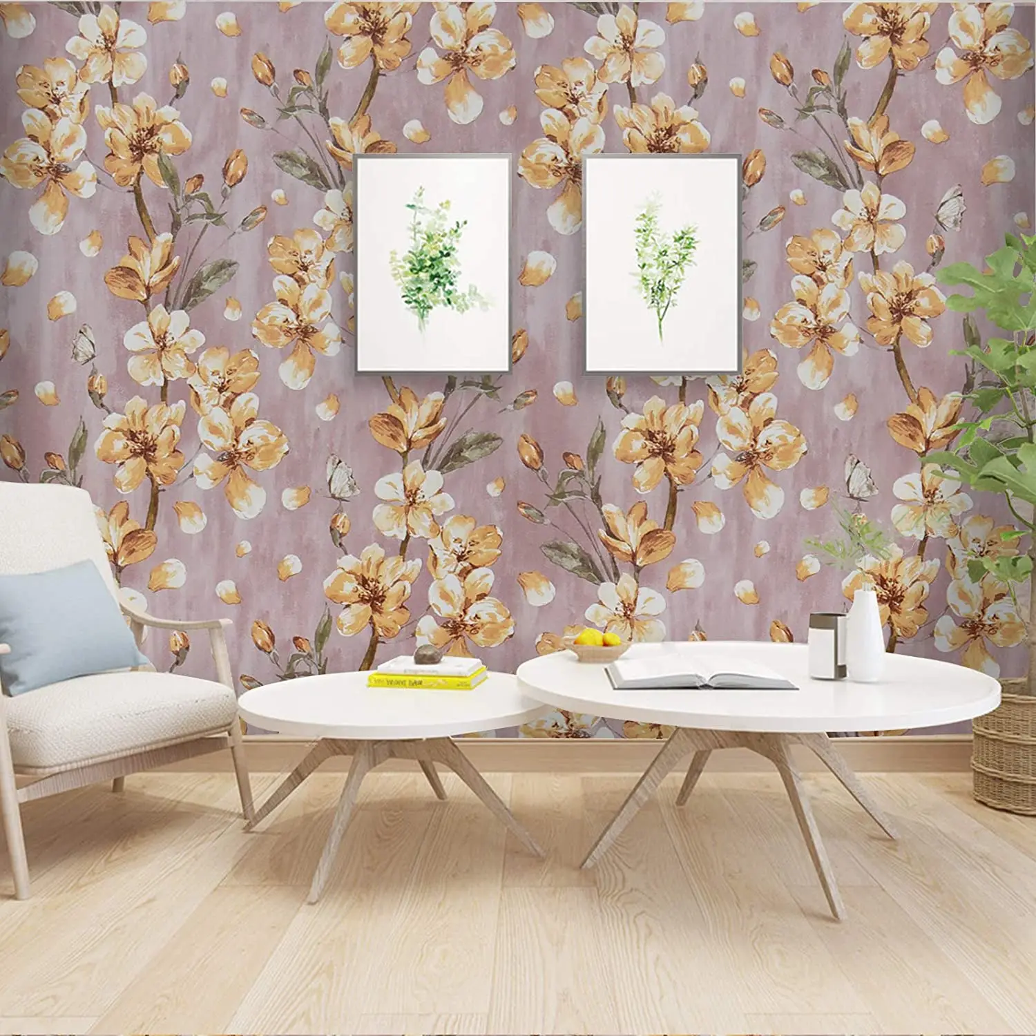 Floral Wallpaper Peel and Stick Plum Blossom Self Adhesive Removable Wallpaper Kitchen Shelf Drawer Liner Wall Covering Roll