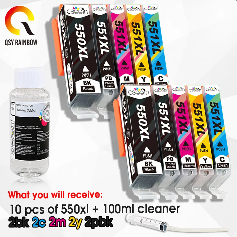 PGI550 CLI551 FOR Canon 10 XL Ink Cartridges PGI 550 CLI 551 for Pixma iP7250 MG5450 MG5550 MG5650 MG5655 MG6350 MG6450 MX925