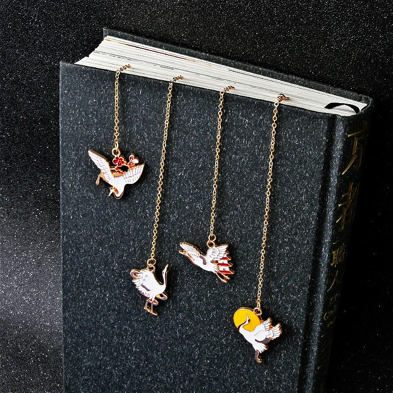 Kawii Metal Pendant Bookmark Red-crowned Crane Journal Notebook Boy Girl School Office Book Clip Cute Stationery Gift Supply