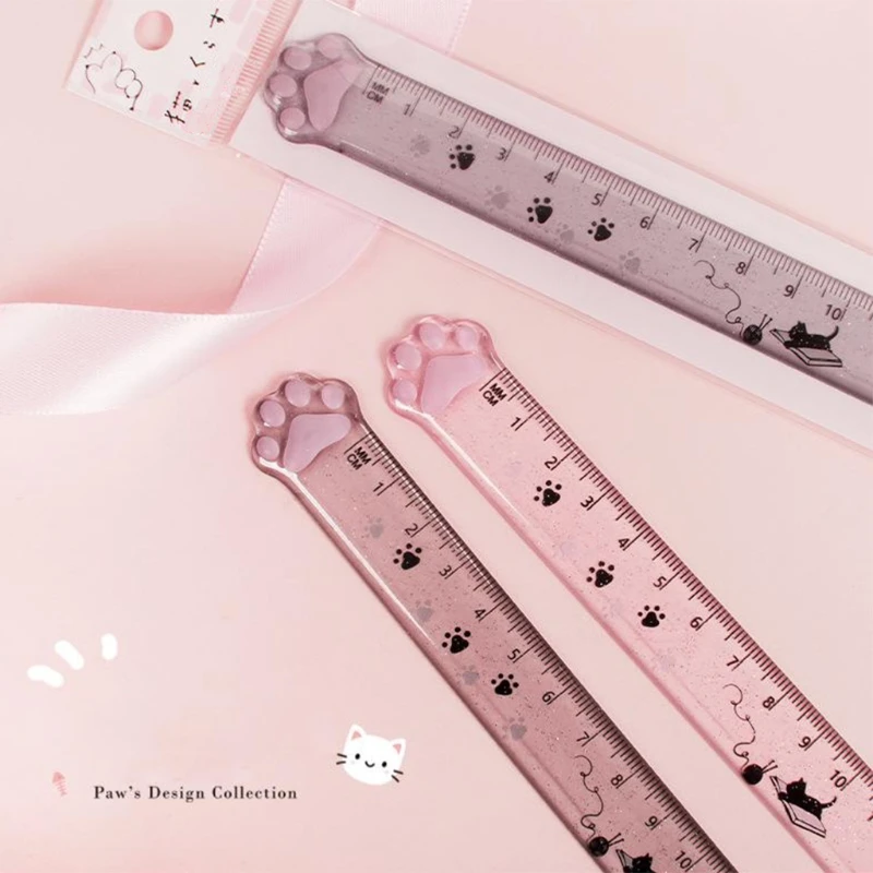 F3MA scala creativa righello simpatico cartone animato gatto zampa righello dritto strumento di misura cancelleria matematica righello per la scuola dell'ufficio del viaggiatore