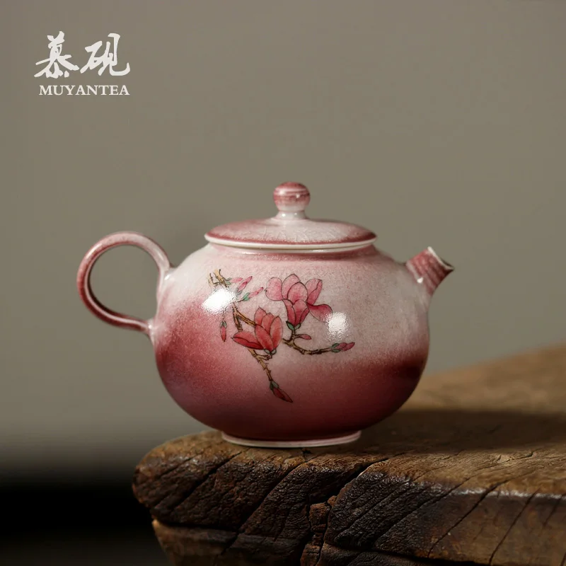 MuYan hand-painted jingdezhen kiln teapot shape ceramic teapot household kung fu tea ball hole single pot