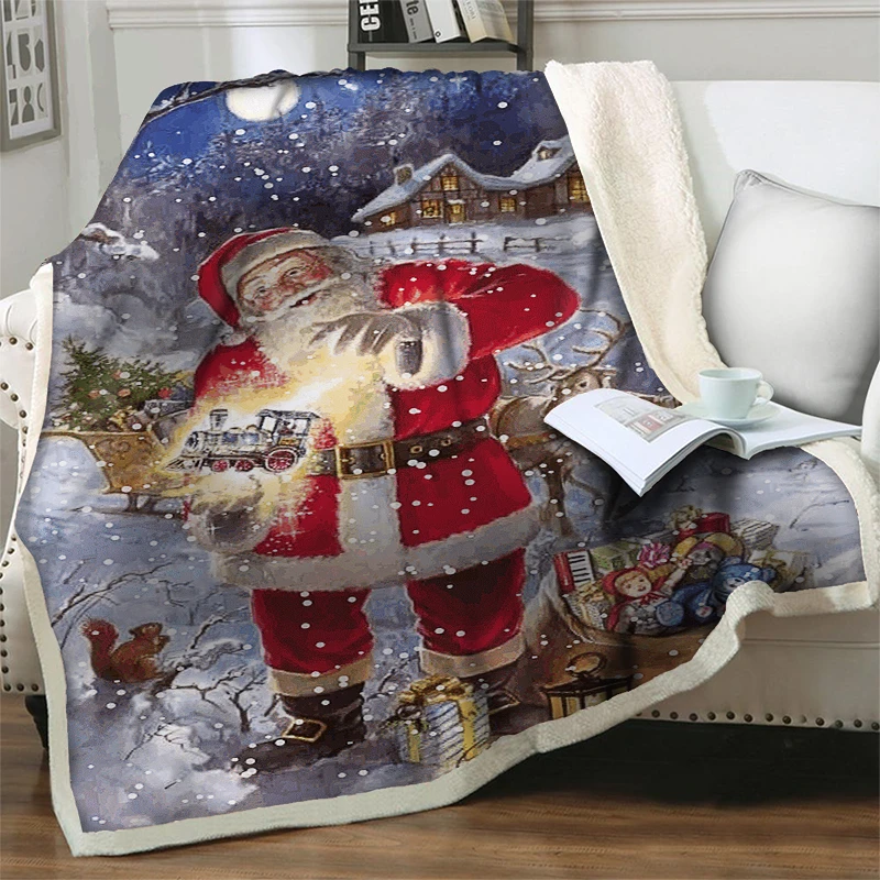 

New Dream Magical Santa Claus 3D Sherpa Blankets Thicken Warm Super Soft Flannel Office Nap Throw Blanket Christmas Sofa Bedding