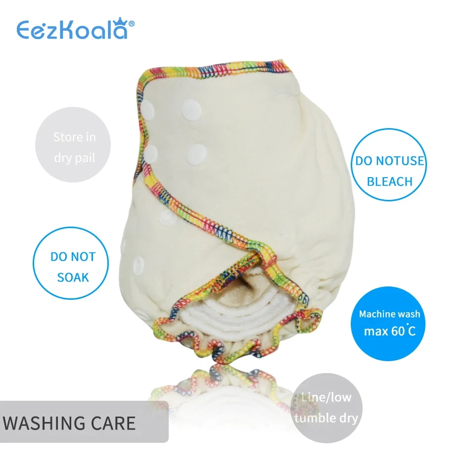 EezKoala 2pcs/lot ECO-friendly OS Hemp Fitted Cloth Diaper,AIO each diaper with a snap insert, fit baby 5-15kgs, high absorbency