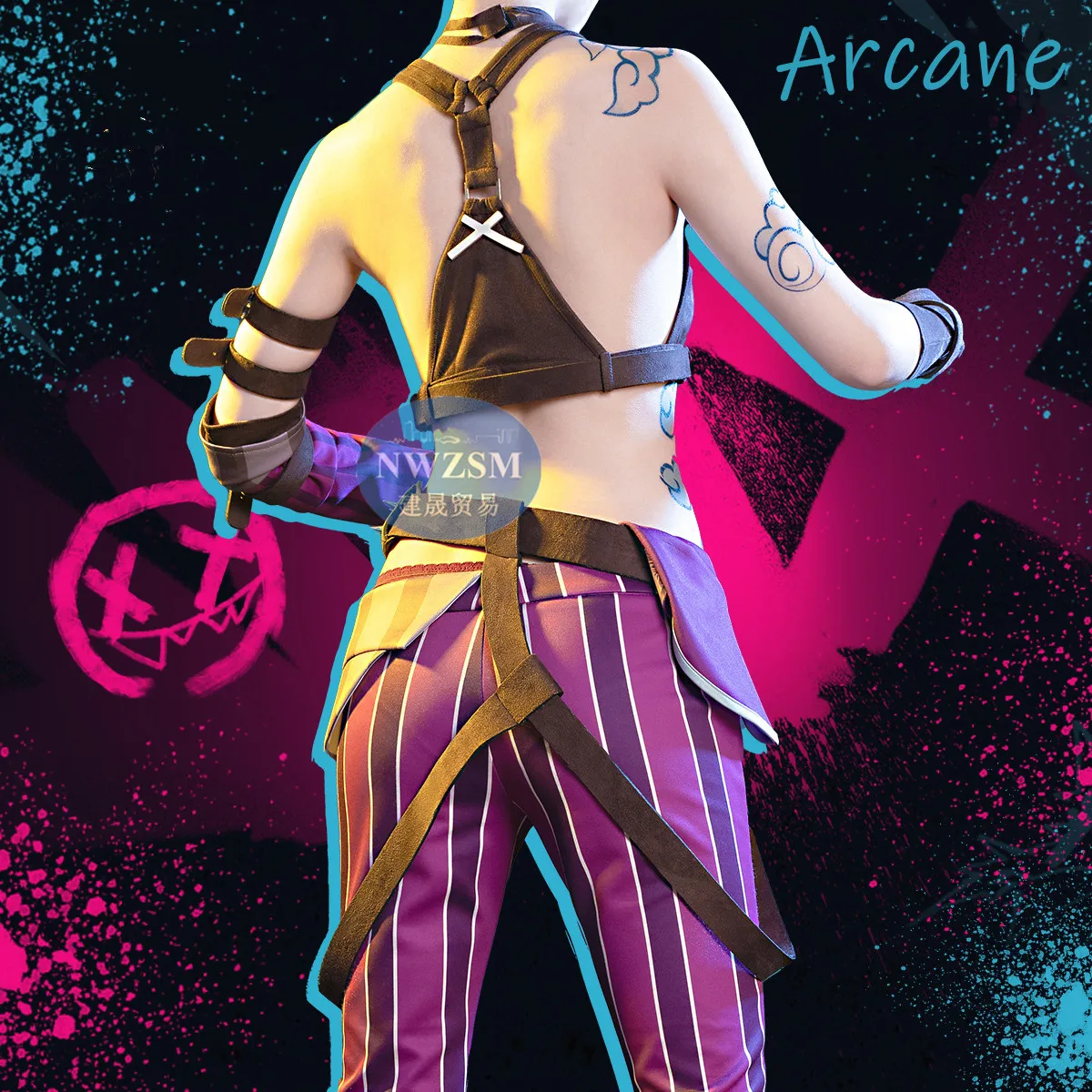 Arcane Jinx Cosplay Costume Game LoL Arcane Cosplay Women Sexy Halloween Top Pants Full Set With Wig