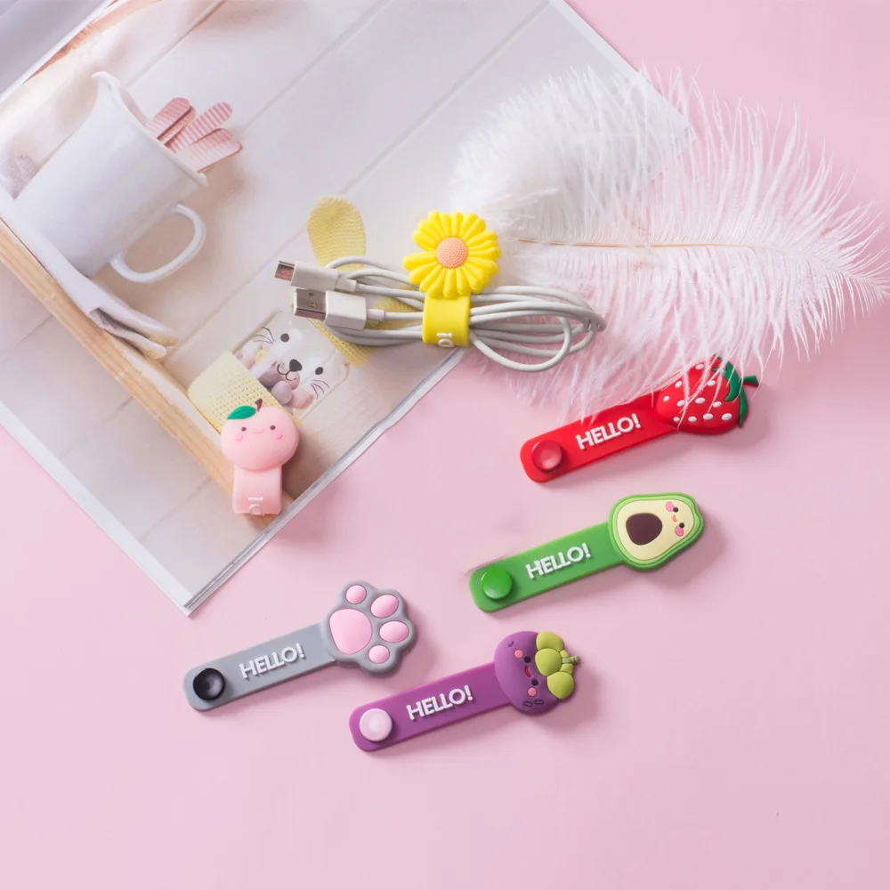 Cartoon Silicone Winder Data Cable Wire Organizer Hub Creative Fruit Winder Line Storage Clip Winding Headphone Cable Winder