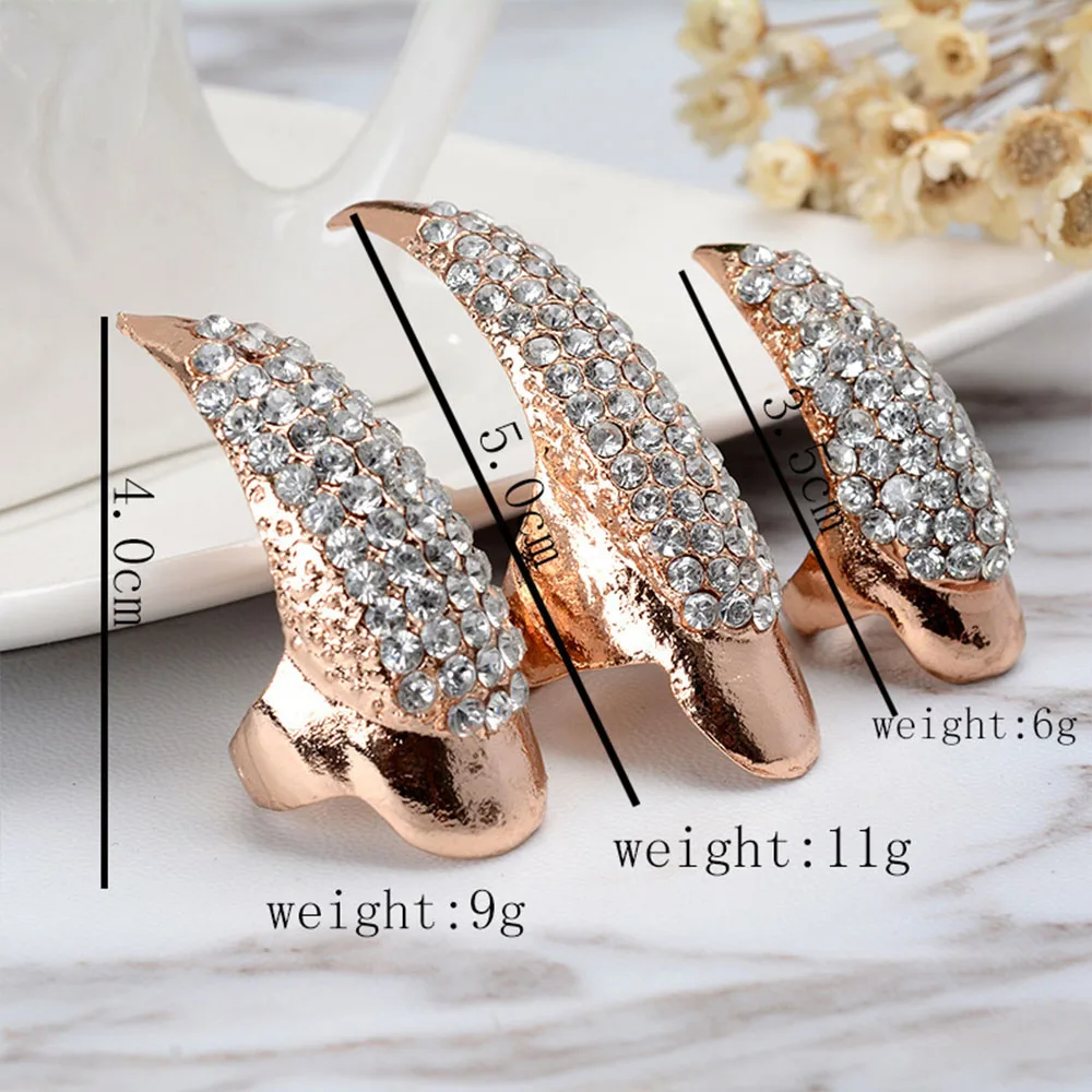 Bling Rhinestone pierścionek na paznokieć biżuteria palec serdeczny dla kobiet Bague Femme kryształowy palec ochronny paznokci dekoracyjny prezent