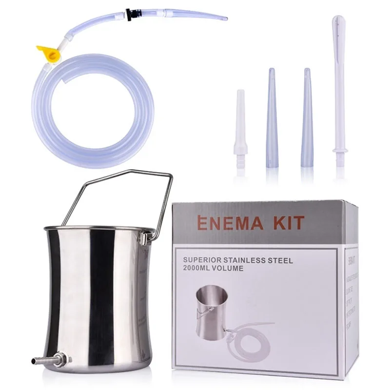 

2L Non-Toxic Enema Bucket Kit for Colon Cleansing Reusable Medical Grade Silicone Tubing Detox Enema Kit With 4 Nozzle