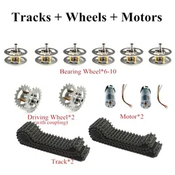 One Set Accessory for Robot Tank Car Chassis Plastic Track+Driving Wheel+Bearing Wheels +Motors Tracked Tank Chassis Wheel Set