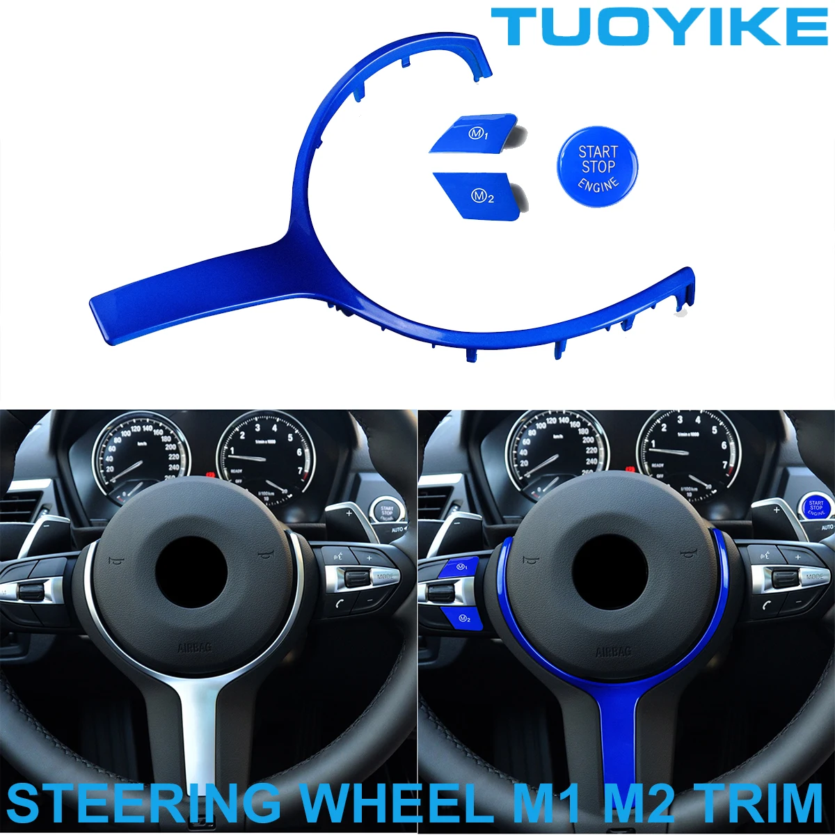 

Car Steering Wheel Trim Coated Blue M1 M2 Start Stop Engine For BMW M Sport F20 F22 F30 F31 F32 F36 F10M F06 F12 X5 F15 X6 F16