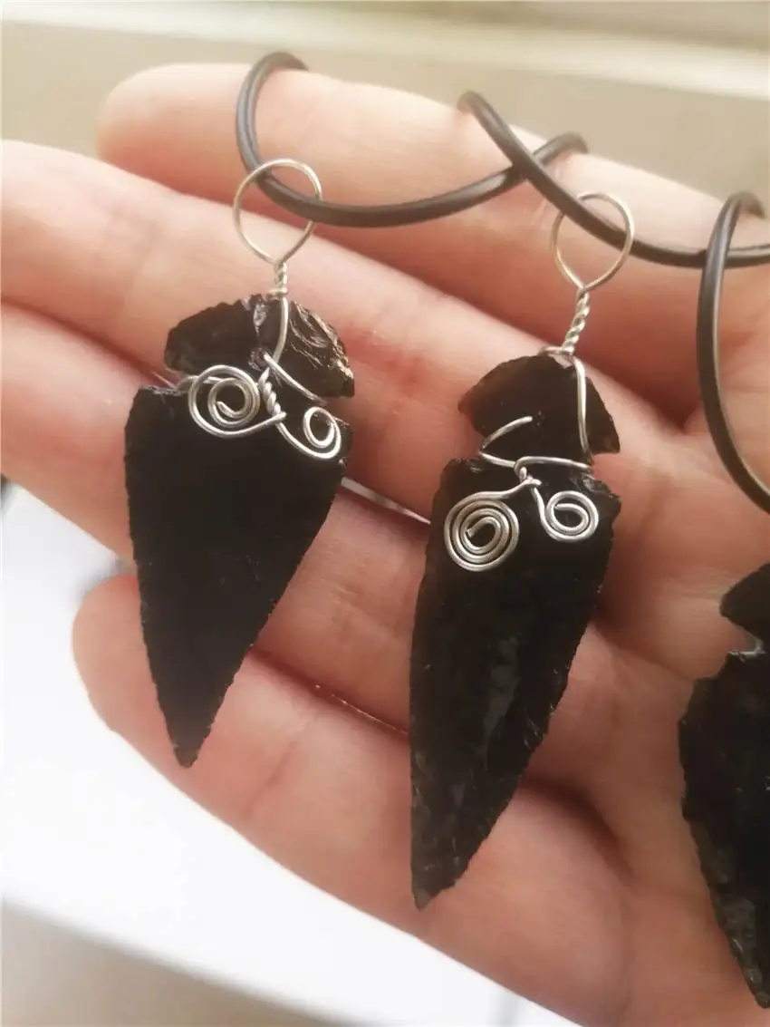 Arrow Necklace Natural obsidian crystal pendant transfer talisman pendant female arrow necklace with pendant