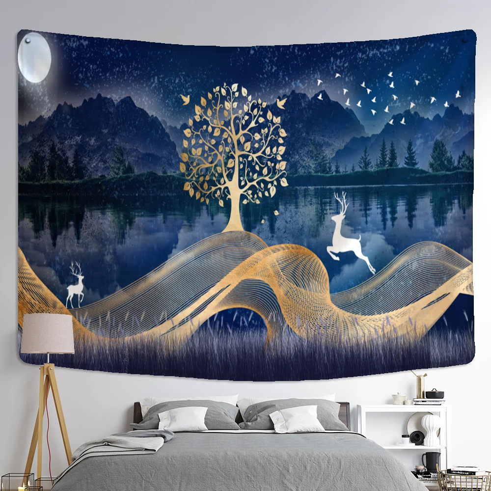 Mountain And River Ink Painting Tapestry Wall Hanging Bohemian Style Ins Hippie Psychedelic Home Decor
