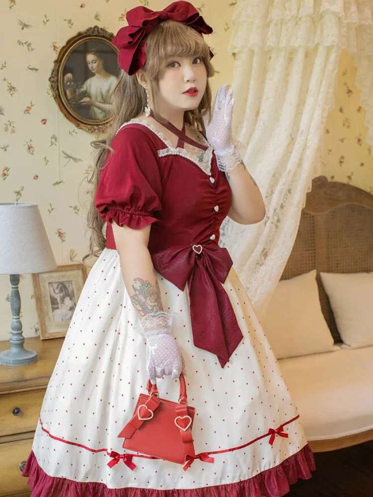 Sommer Mädchen Französisch Lager Größe 3xl Victoria Süße Bowknot Kleid Lolita Vintage Nette Welle Punkt Rüsche Spitze Lolita Cos Loli