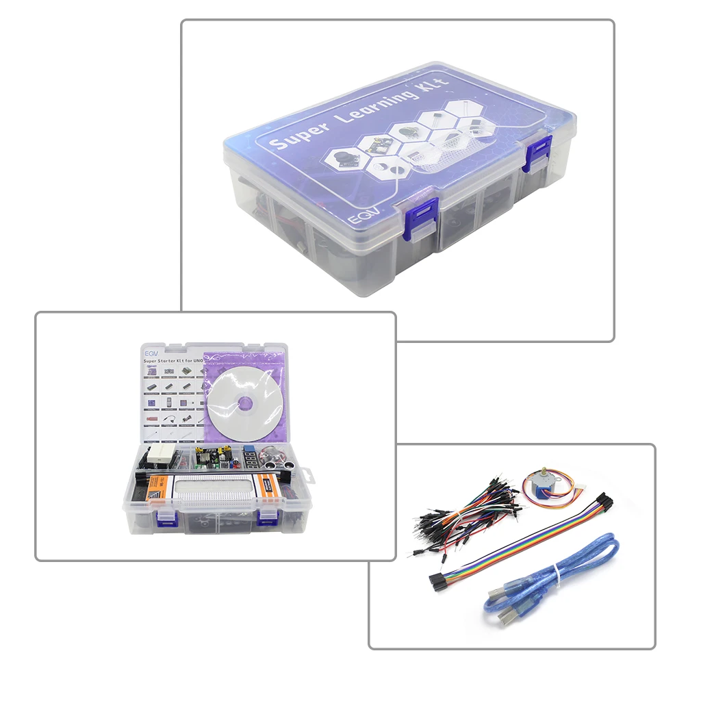 EQV Super Starter Kit for Arduino UNO R3 - Uno R3 Breadboard / Step Motor / SG90 Servo / 1602 LCD / jumper Wire / CD Tutorial