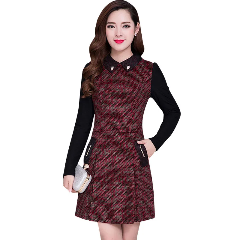 Women Dress Spring Autumn Dress 2022 New Woolen Splicing Dress Female Dress Ladies Dress Women Clothing Vestidos R995