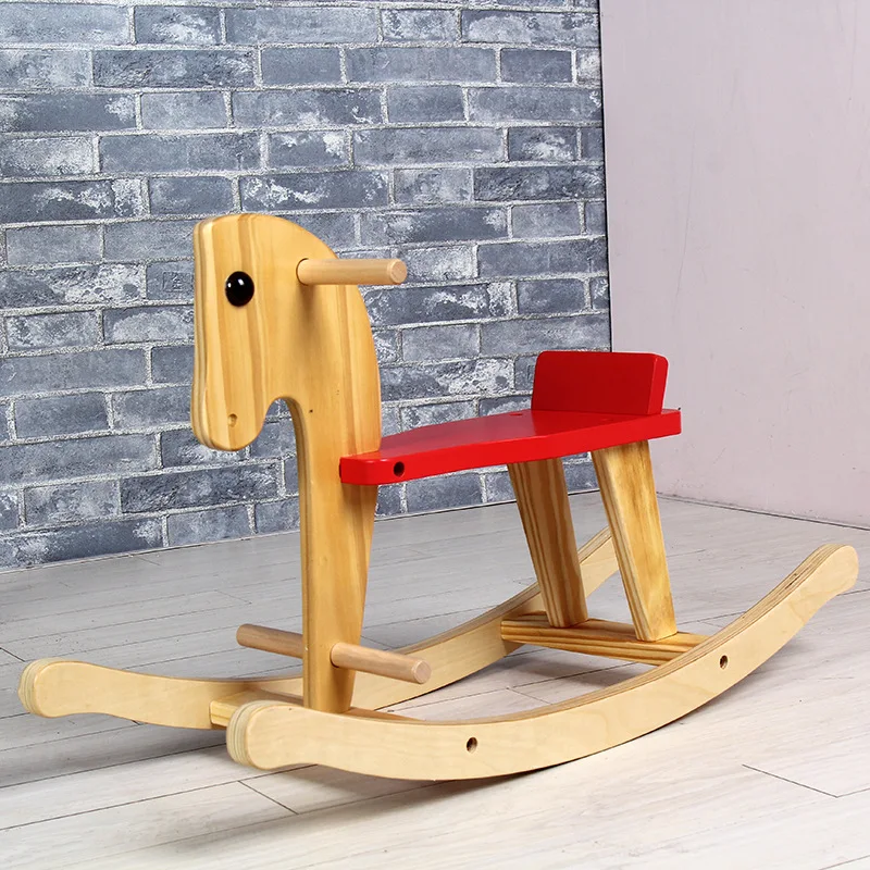 Children's Solid Wood Trojan Kids Rocking Horse Baby Rocking Chair Ride on Toys for Boys and Girls