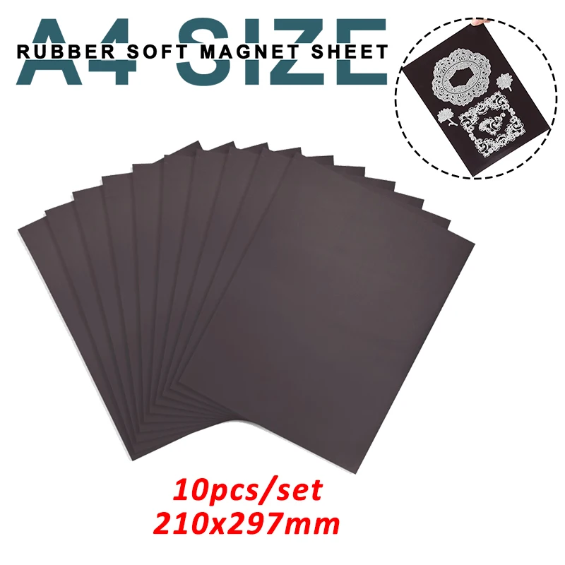 A4 Size 10pcs/set Rubber Soft Magnet Sheets For Crafts Cutting Dies Storage Easy To Cut Strong Flexible Black Magnetic Mats 2021