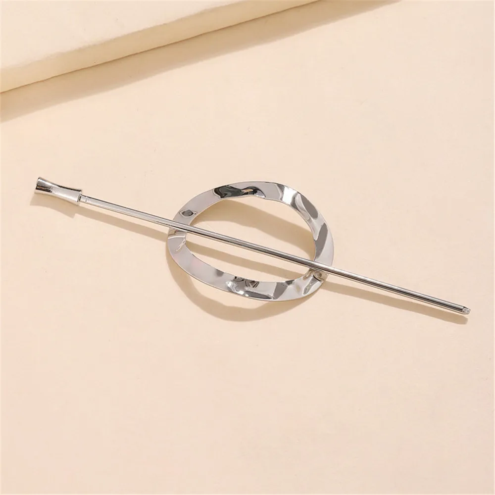 2021 Gold Silver Color Metal Geometric Round Square Hollow Removable Top Clip Hair Sticks Headwear Accessories for Women