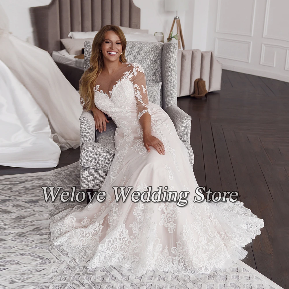 Plus Size Country Boho abito da sposa in Tulle con pizzo abito da sposa civile Vintage 3/4 maniche lunghezza del pavimento personalizzato