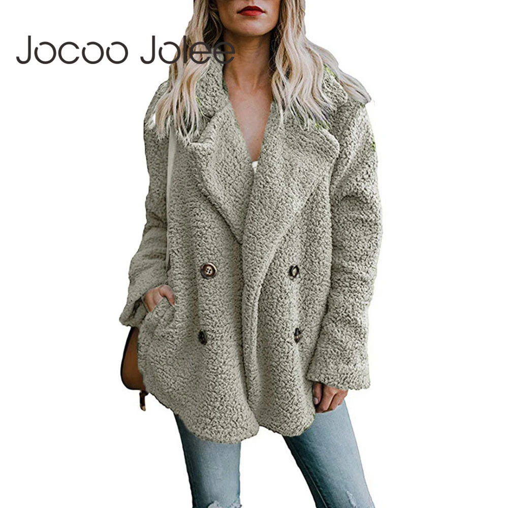 Jocoo Jolee Female Warm Faux Fur Coat Women Autumn Winter Teddy Coat Casual Oversized Soft Fluffy Fleece Jackets Overcoat