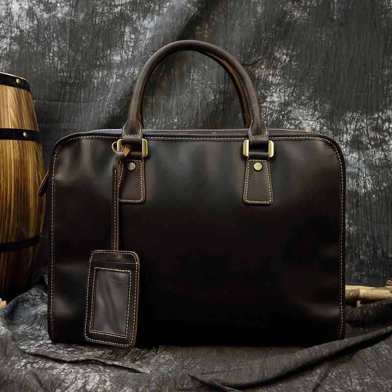 Newsbirds Mens Leather Handbag 15.6 Inch PC Notebook Laptop Briefcase Shoulder Bag 100% Cowhide Man Bag Male Business Bag