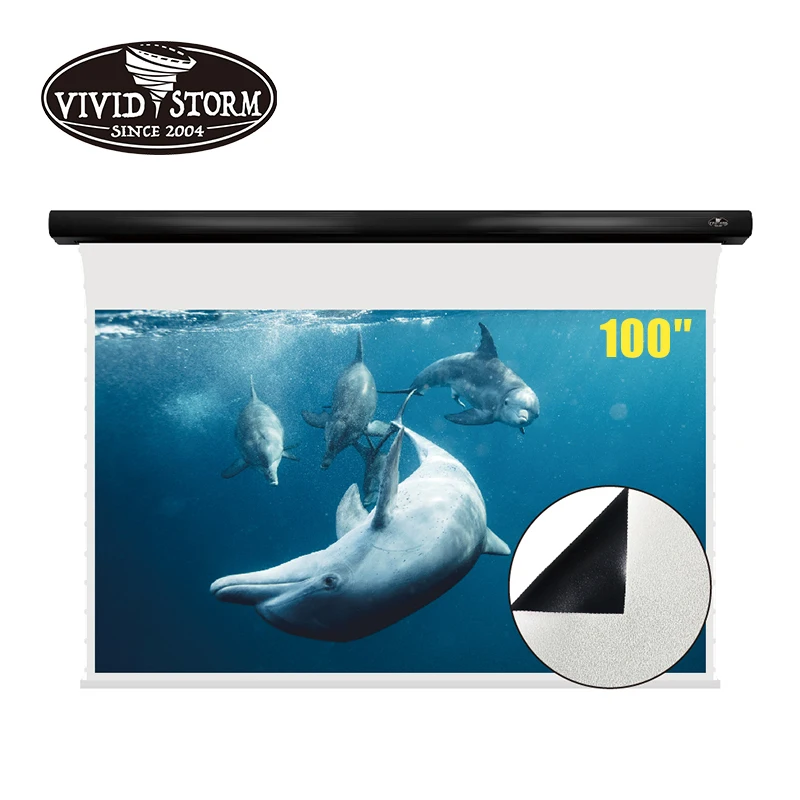 

VIVIDSTORM 100 inch Slimline Electric ceiling mounted projector screen PVC white cinema screen material UHD Home/Movie/Theater