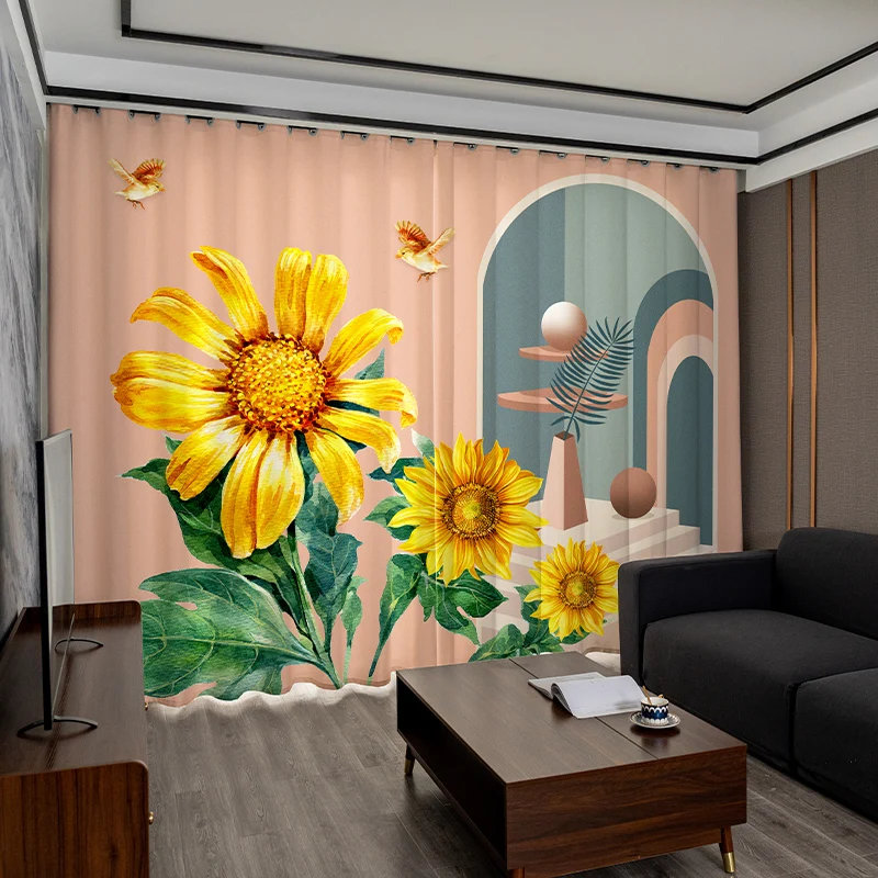 

Comfortable Handfeel 100% Polyester woven Sunny Flower Digital Printed Room Curtain Window and Door