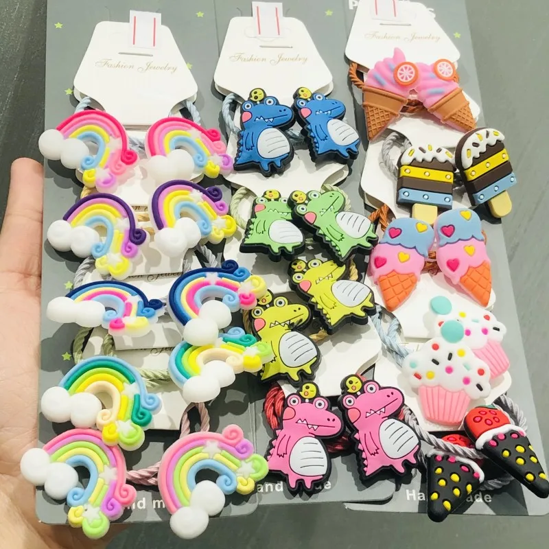 10Pcs/set Rainbow Cake Ice Cream Hair Accessories Children Rubber Bands Scrunchies Elastic Hair Bands Girls Headband Ties Gum