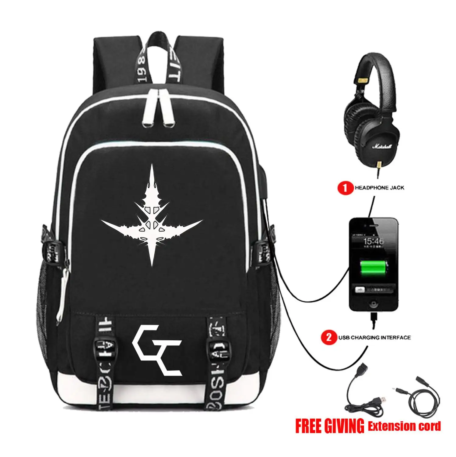 USB Charge Interface Men Women Travel Laptop bag Teenagers Shoulder Backpacks Anime  Guilty Crown School book Backpack 8 style