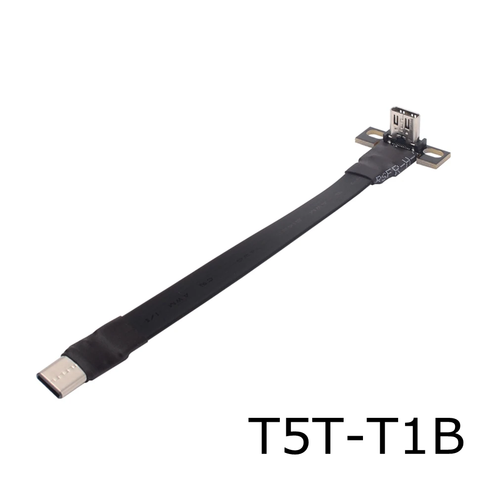 USB 3.1 Type C to Type C Flat Extension Cable 90 Degree Foldable Male to Female FPC Cord with Bracket for FPV Aerial Photography