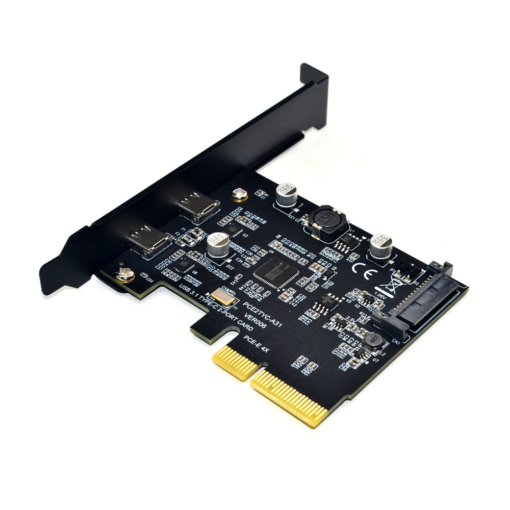 USB 3.1 PCIE Raiser Card Dual Reversible USB 3.1 Gen 2 Type-C Ports PCI-E PCI Express X4 SATA 15Pin Connector 10Gbps Add On Card