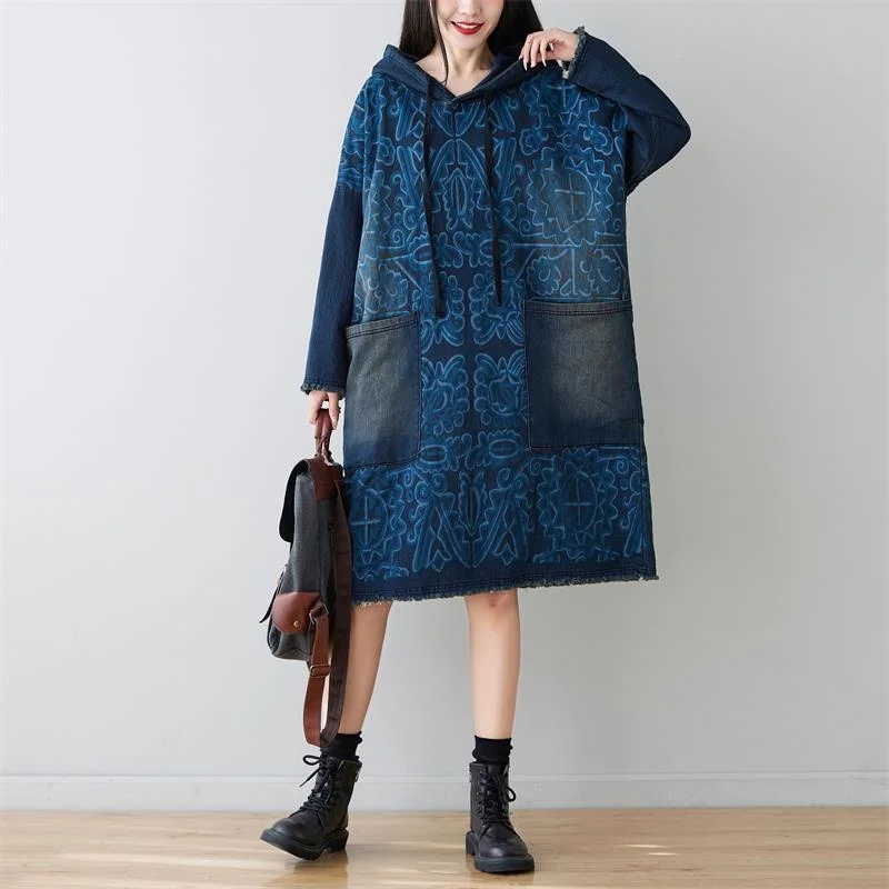 Max LuLu Women New Fashion Loose Vintage Vestidos 2021 Winter Korean Style Hooded Design Casual Denim Dress Street Long Dresses