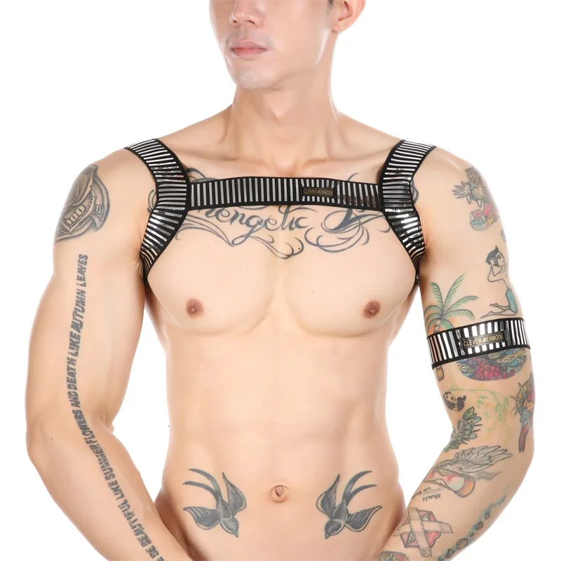 CLEVER-MENMODE Sexy Harness Body Chest Lingerie Men Elastic Strap Bondage Costume hombre Sexy Mens Camouflage Clubwear Arm Band