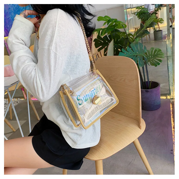 JIULIN 2020100ap small fresh chain bag transparent bag slanted with grass Fashion Female Shoulder bags Luxury designer Handbags