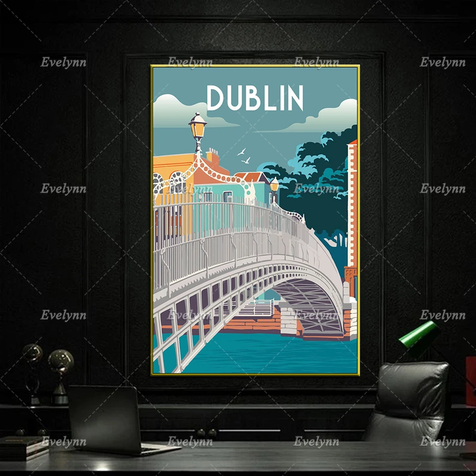 Dublin Travel Poster, Retro Dublin Print, Dublin Wall Art, Ireland Travel Poster, Ireland Travel Print Home Decor Canvas Gift