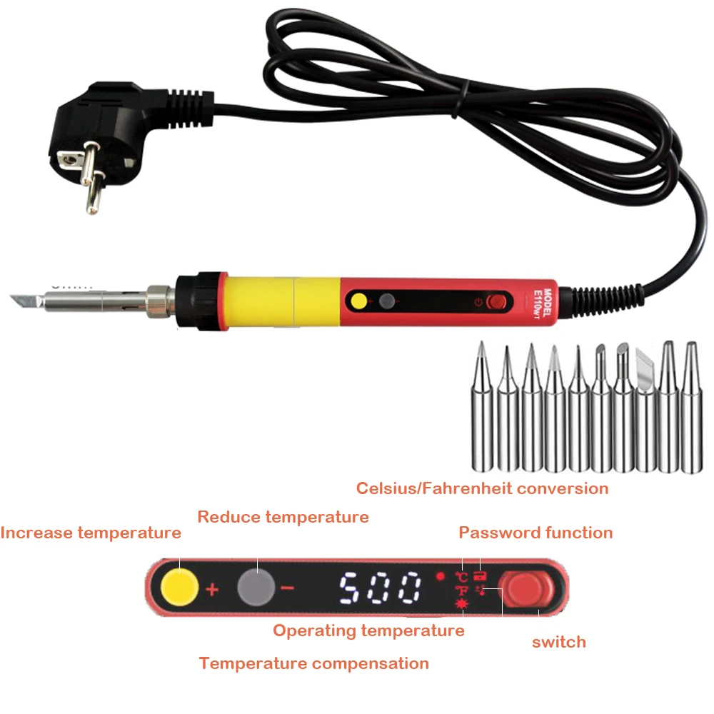 CXG E60WT E90WT E110WT Digital LCD Adjustable NC thermostat Electric soldering iron handle Welding repair +10 pcs 900M tips