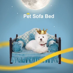 Dog Princess Bed Sofa Golden Retriever Teddy Kennel Removable Washable Bite-resistant Pet Iron Beds Cushion for Medium Large Dog