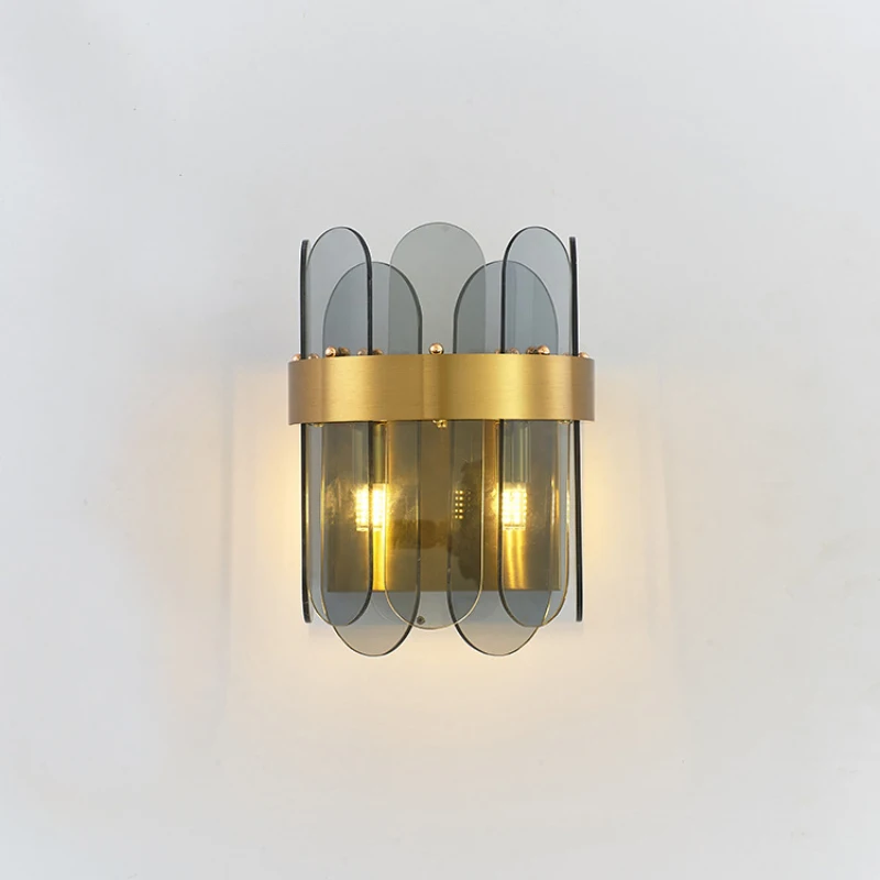 

Modern Smoke gray Clear Glass Wall light G4 LED Living room Restaurant Wall Sconce Golden Aisle light 90-260V Loft Surface Mount