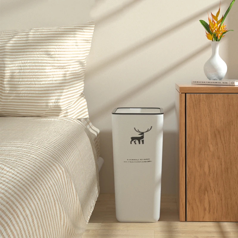 Nordic-Style Trash Can Living Room Garbage Bin with Lid Creative Narrow Garbage Storage Container Bathroom Plastic Wastebasket