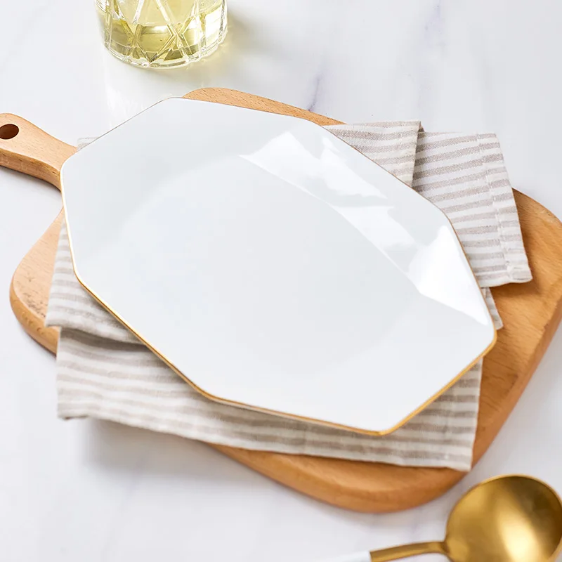 

New bone china octagonal fish dish steamed fish dish creative Nordic ceramic dish white hotel tableware