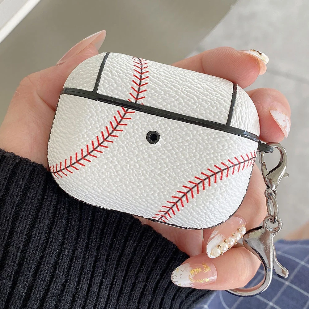 Baseball Leather Case For Airpods 2 1 Cute pattern Case for Apple Airpods 2 Air pods 2 1 Cover Leather football Case Shell