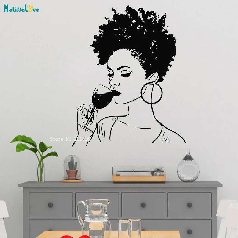 Intellectual Beauties Tasting Red Wine Wall Sticker Exquisite Decals Elegant Girl Beauty Salon Self-adhesive Murals YT4490